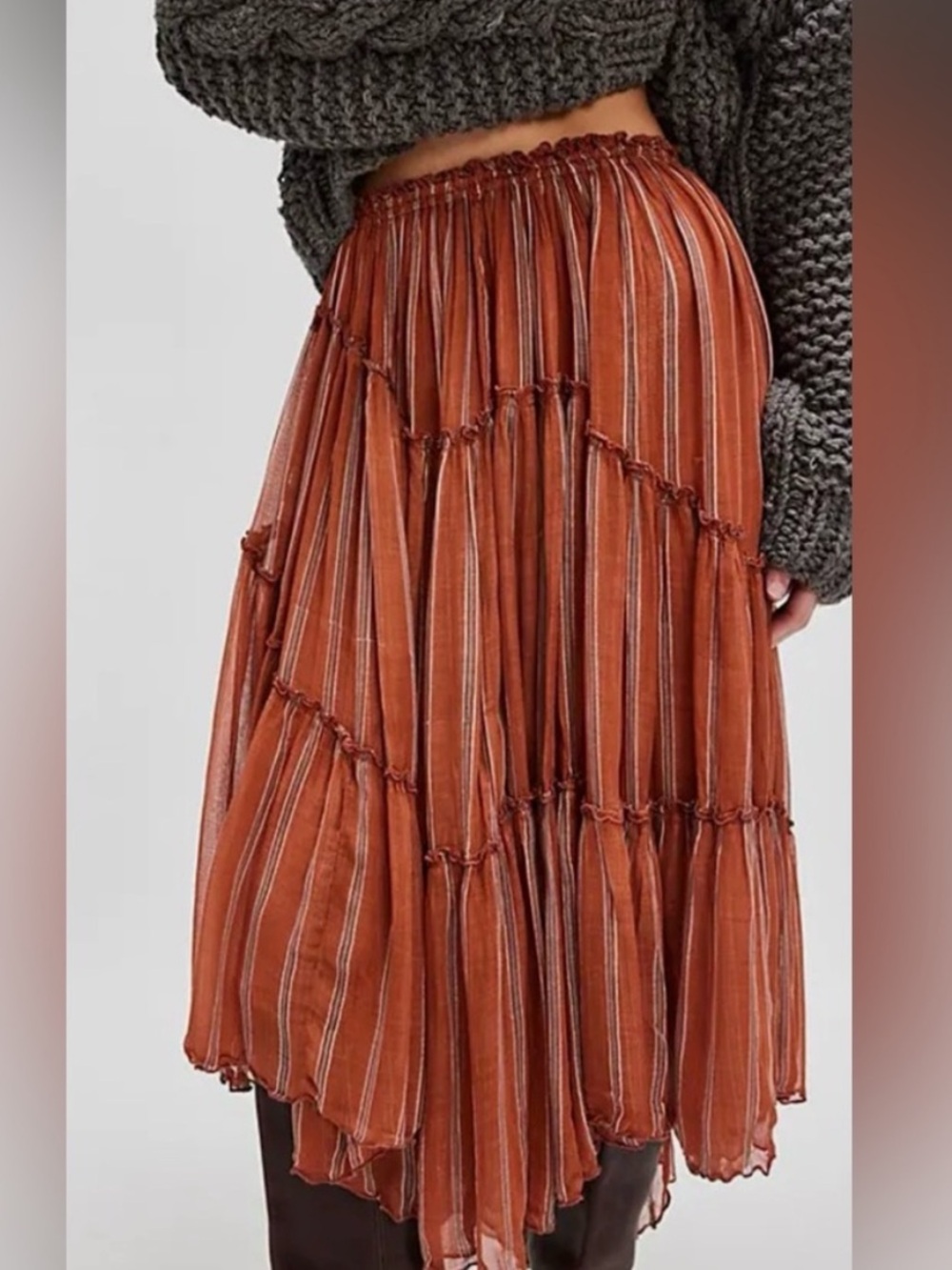 NWOT Free People One Ember Stripe Midi Skirt in Terracotta, size L & XL - Picture 2 of 7